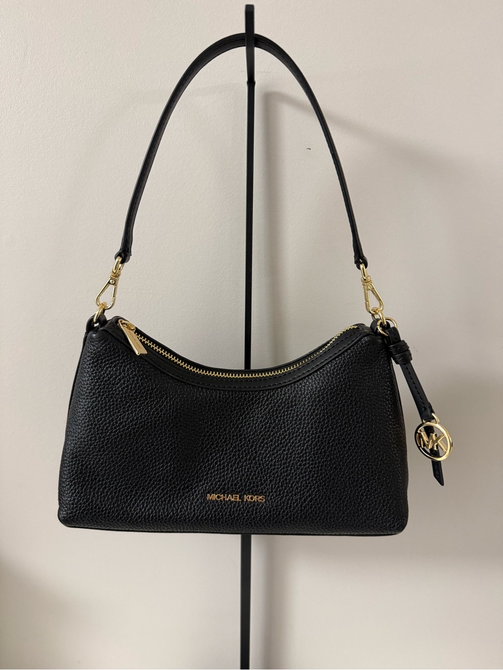 Michael Kors Black Pebbled Shoulder Hobo with Gold Hardware